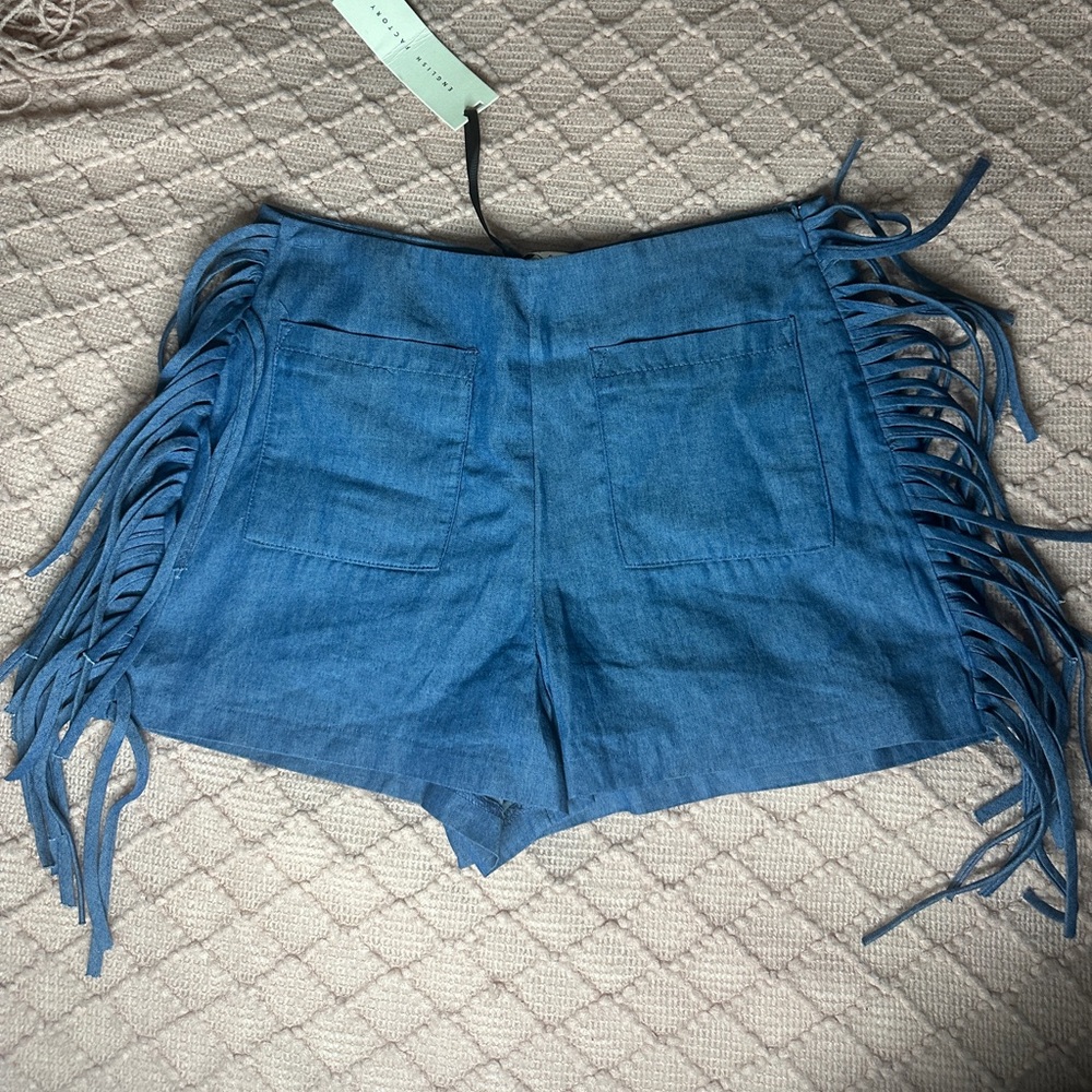 Denim fringe shorts